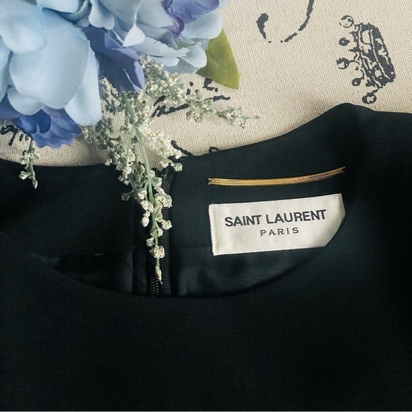 Saint Laurent Crewneck Short Sleeve Mini Shift Dress In Double Sablé - Picture 6 of 10